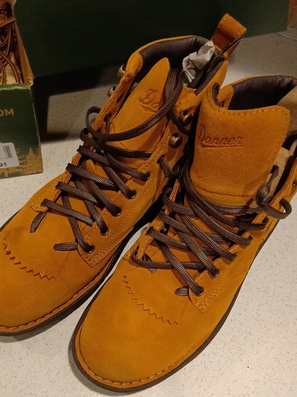 Danner Men’s Tan/Gold Leather Hiking Work Boots Vibram NWT/NOS w/ Box - Picture 6 of 9